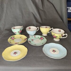 BTAT Brew to a Tea teacups and saucers Set of 4 Floral Dots